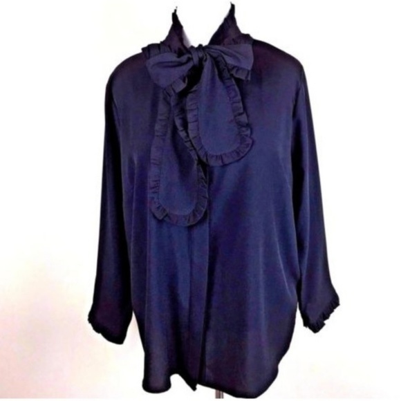 Eloquii Tops - Eloquii Black Tie Neck Button Down Blouse 20